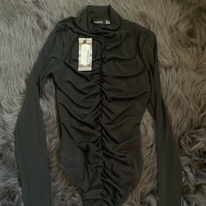Black Boohoo ruffled bodysuit